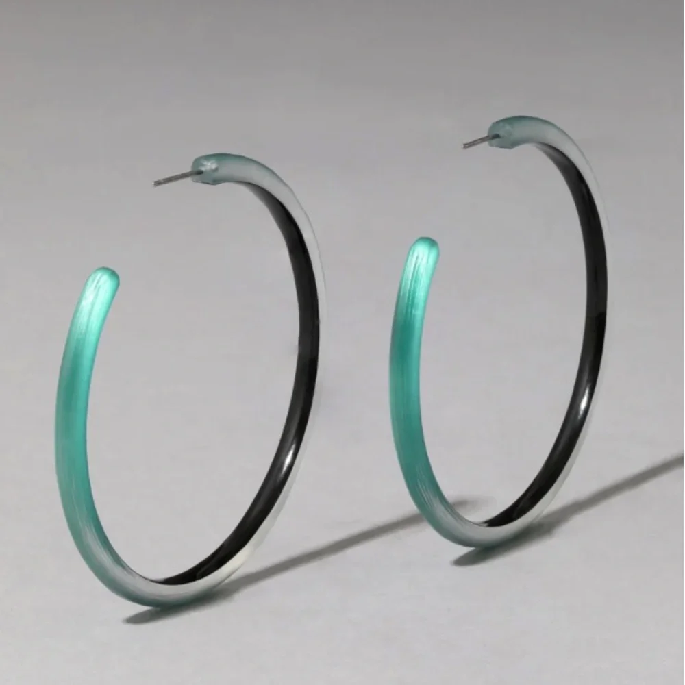 ALEXIS BITTAR • Dark Teal Lightweight Large Skinny Lucite Hoop Earrings
